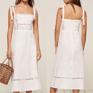 Reformation Dakota Midi Dress White Linen Inset Lace Pintucked 8